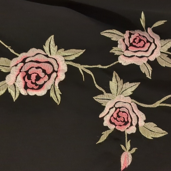 90s Y2K handkerchief hem asymmetrical hem rose embroidered little black dress - Picture 4 of 5